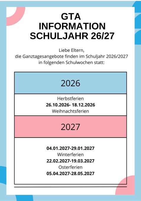 GTA Schulwochen 2026 2027