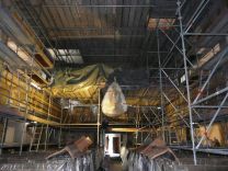 2. Bauabschnitt, Innengerüst wird gestellt, Sanierung des Saal- und Chorraumes sowie des Dachstuhles (12.07.2013)